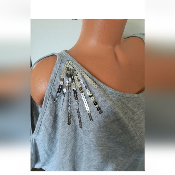 Lascana for Venus Cold Shoulder Sequin Keyhole Dolman SS Top Gray Size XS - Picture 8 of 8